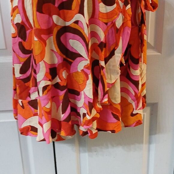 Ava & Viv abstract  brown orange pink wrap romper with pockets  Sz 2X - Picture 4 of 9